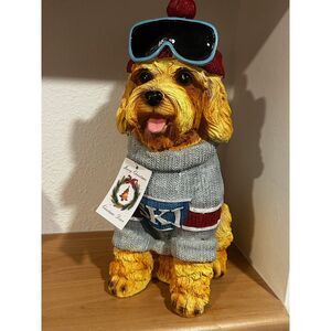 Christmas Goldendoodle in Sweater, Toboggan, & Goggles NWT